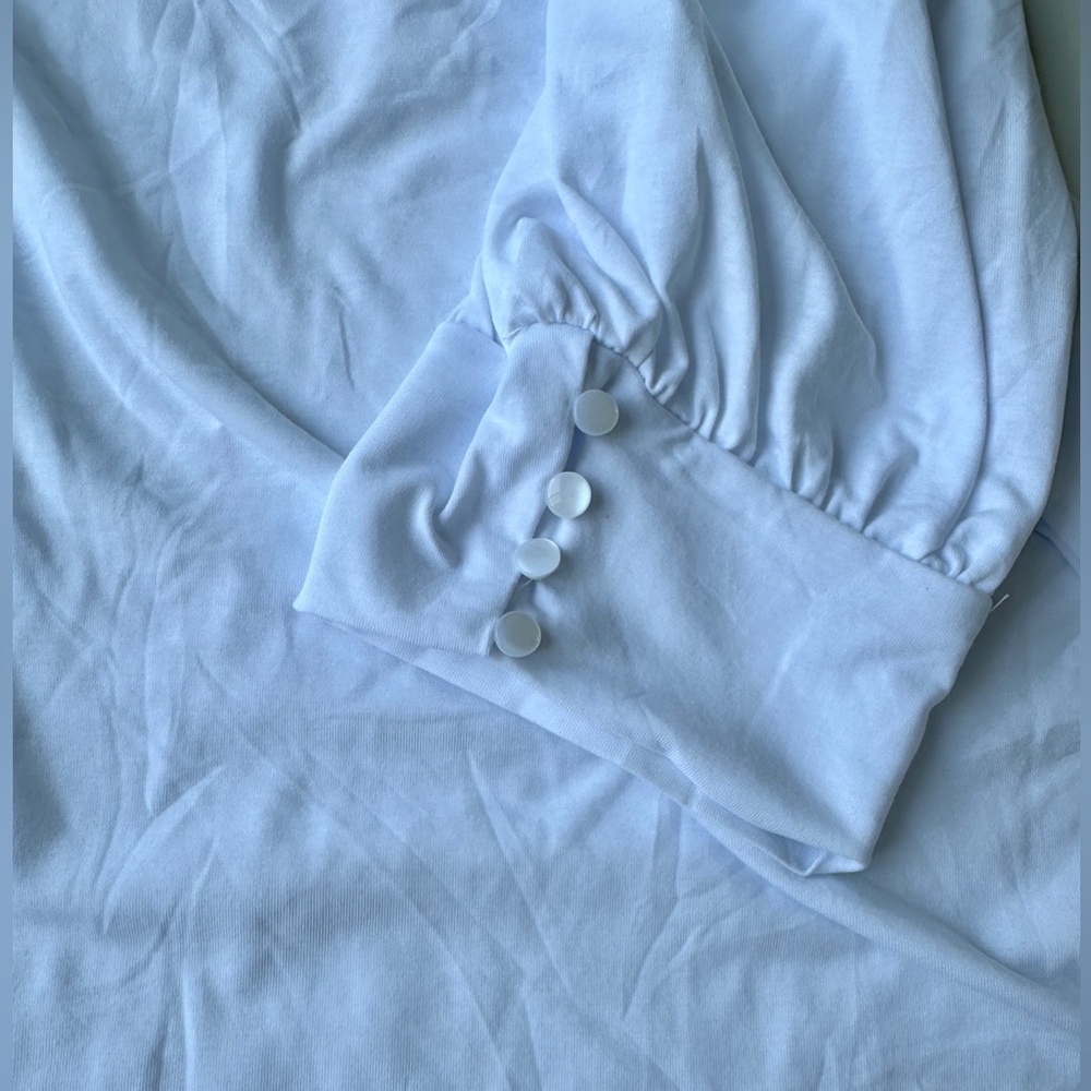 NWT Simple Fun Bright White Puff Sleeve Button Detail T-Shirt Casual Blouse XL - Picture 4 of 6